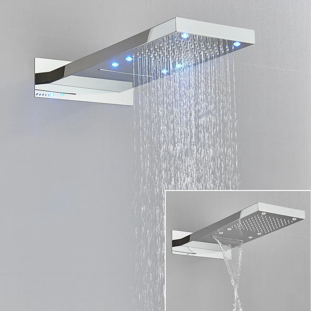 DecorBites™ LED Waterfall Shower Head 54*22CM Square Wall Mount Bathroom Faucet