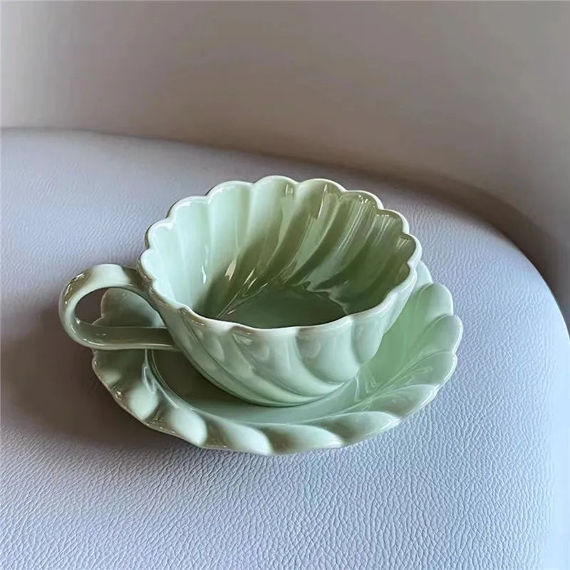 DecorBites™ Elegant Lace Ceramic Coffee Cup and Saucer Set for Home and Office