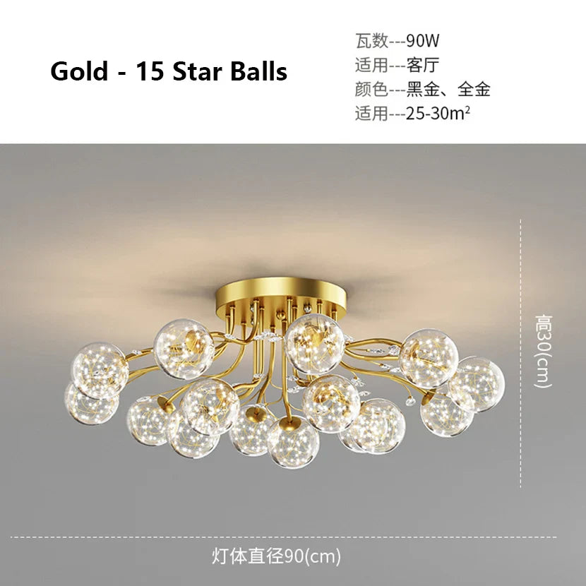 DecorBites™ Glass Bubble Ball LED Ceiling Light in Black Gold Crystal for Bedroom & Living Room