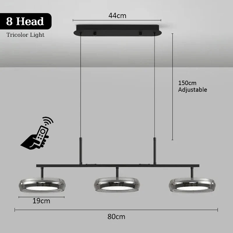 Modern Black Glass Multi-Pendant Chandelier With Remote