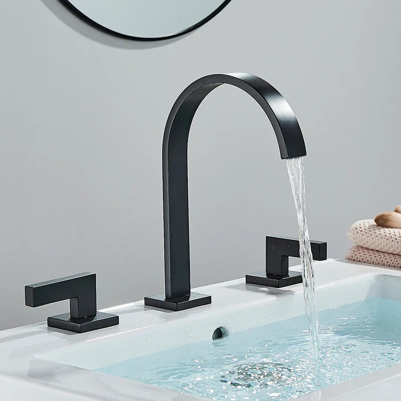 DecorBites™ Dual Handle Gold Basin Faucet - Deck Mounted Hot/Cold Water Mixer Tap