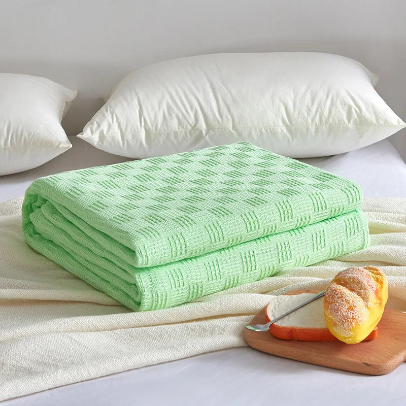 DecorBites™ Cotton Waffle Towel Quilt Single Blanket for Office & Picnics