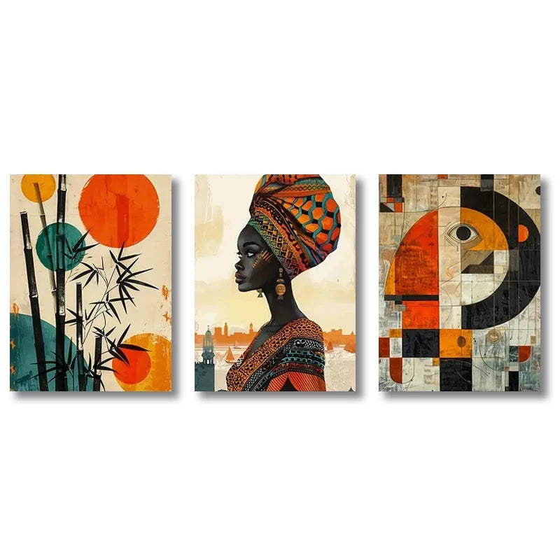 "African Abstract Wall Art Set - 3 Pieces"