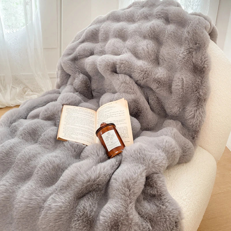 DecorBites™ Gradient Pink Double Layer Faux Fur Winter Blanket