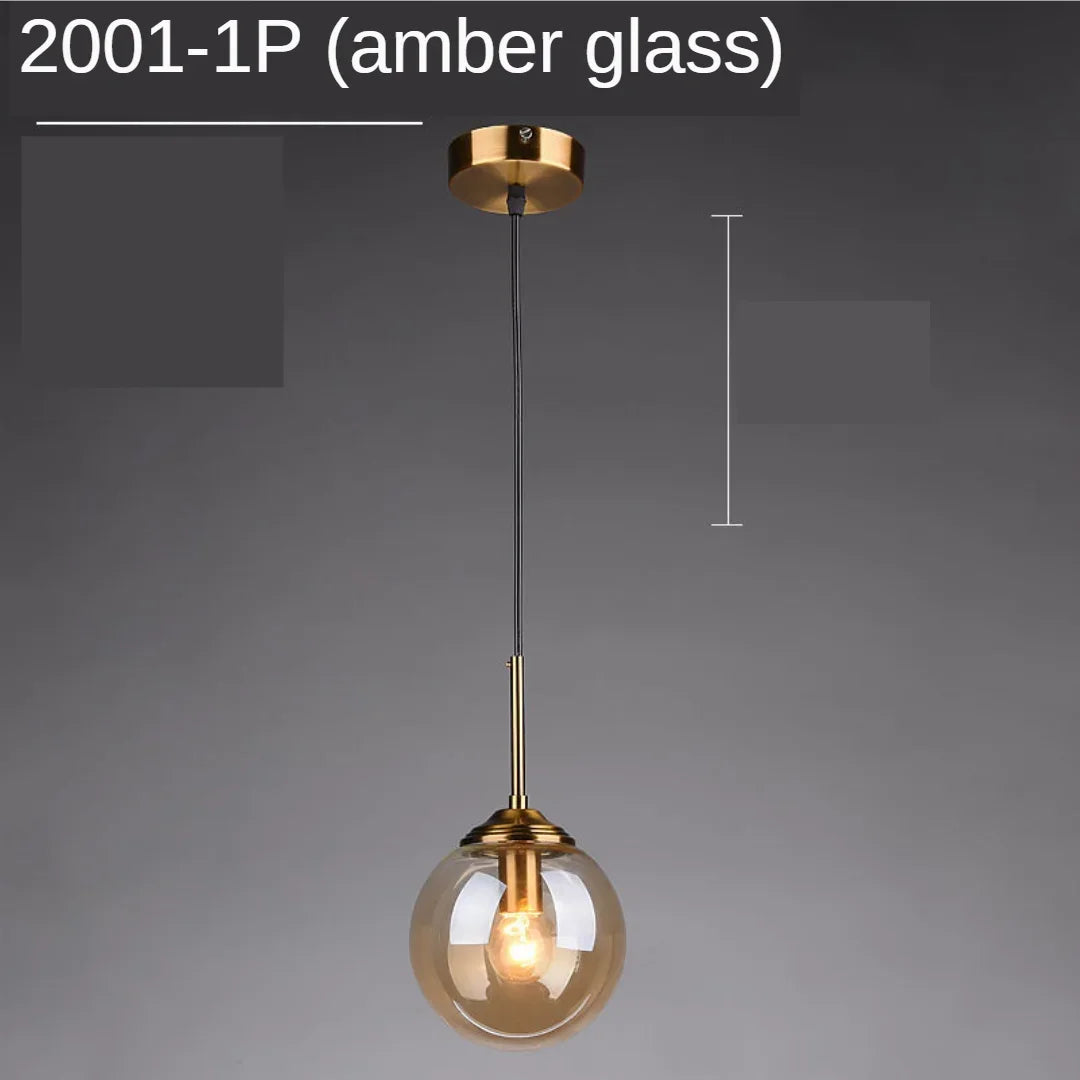 Modern Glass Globe Pendant Light With Gold Ring