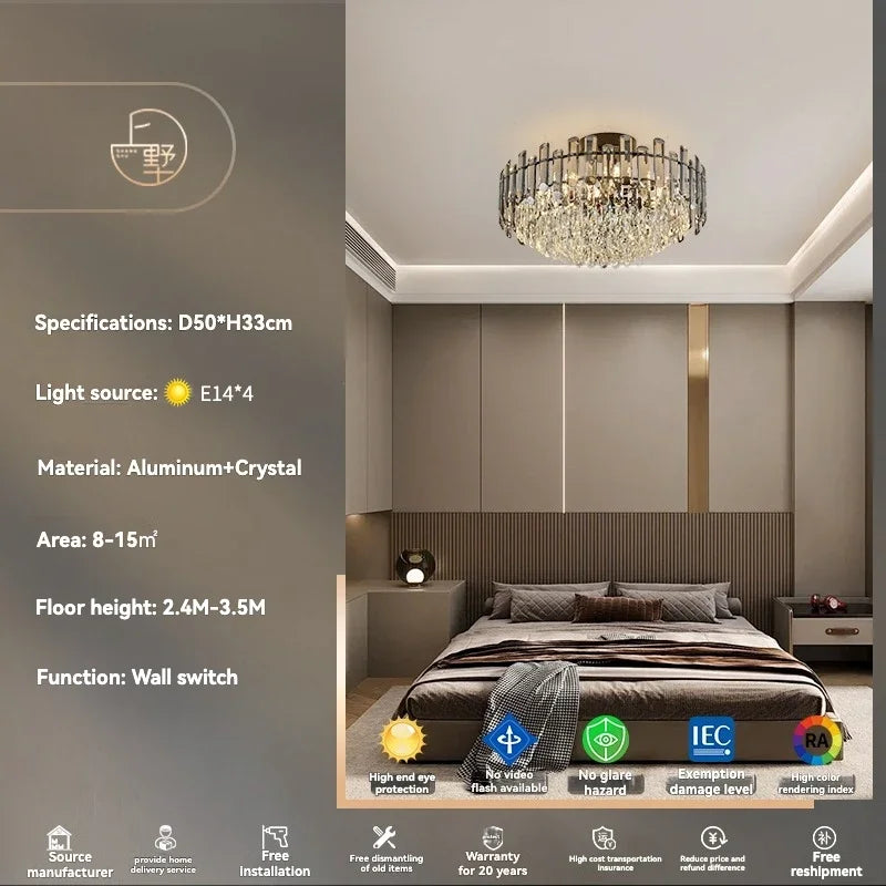 DecorBites™ Gold Crystal Ceiling Chandelier: Luxury Modern LED Pendant for Home Décor