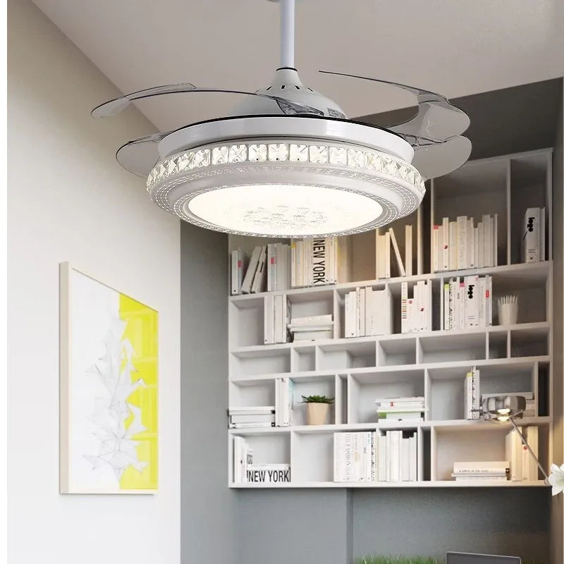 DecorBites™ Crystal Chandeliers Ceiling Fans with Invisible Ceiling Fan Light, Remote Control, 6 Speeds