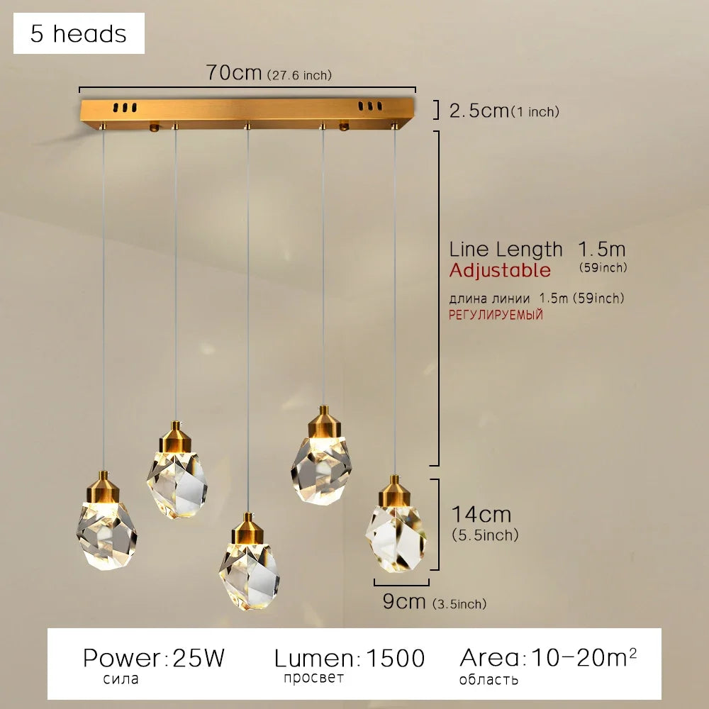 DecorBites™ K9 Crystal Dining Chandeliers: Gold Wire Hanging Ceiling Lights for Bedroom, Balcony, Bar Room