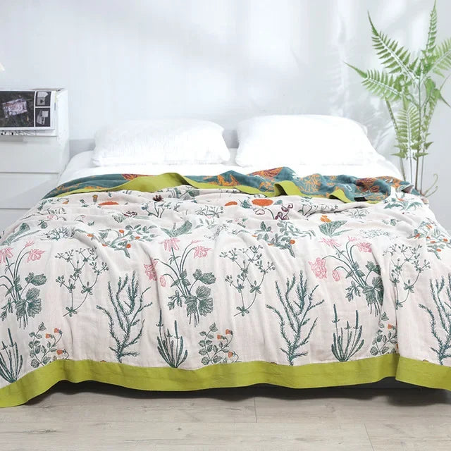 DecorBites™ Geometric Cotton Gauze Summer Blanket – Stylish Home Textile for Adults