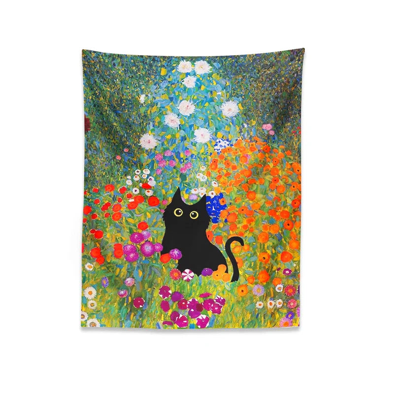 DecorBites™ Garden Cat Tapestry Wall Hanging - Psychedelic Bohemia Room Art Home Decor