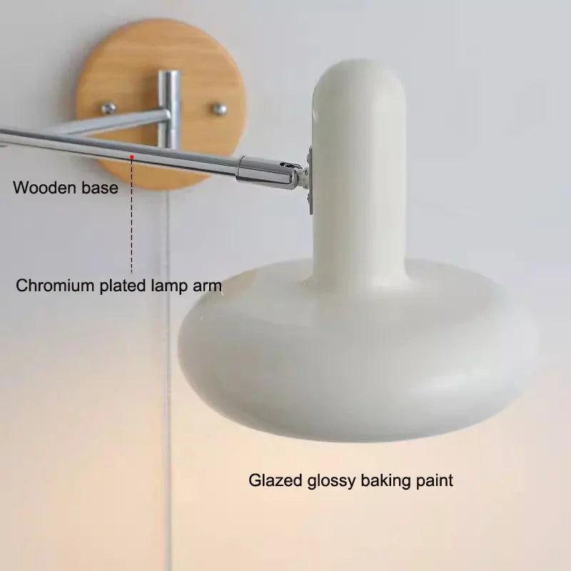 DecorBites™ Cream Rocker Arm Wall Lamp: Vintage Telescopic Reading Lamp for Bedroom Study