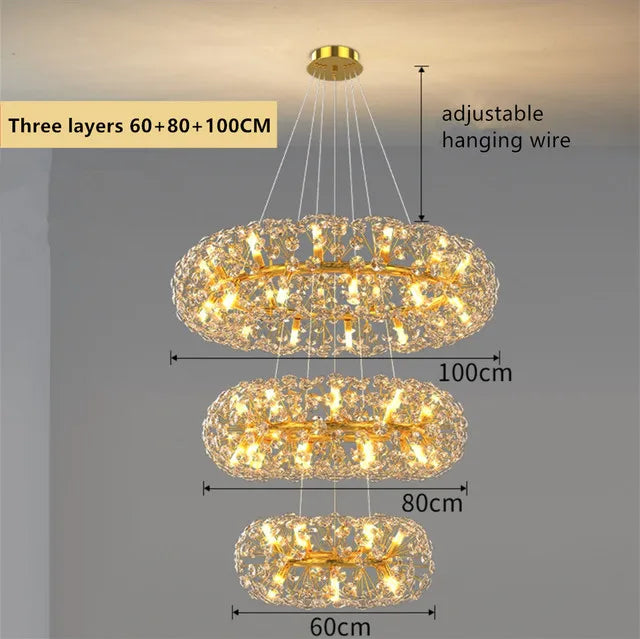 DecorBites™ Gold Crystal Chandelier: Luxury LED Hanging Lamp for Living and Dining Room