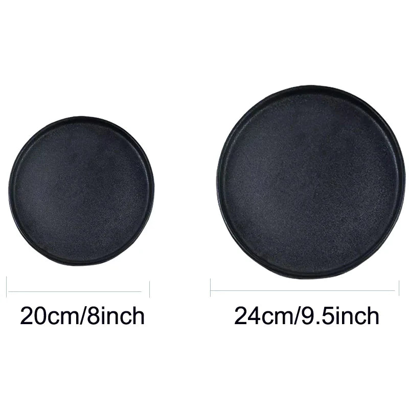 DecorBites™ Black Ceramic Dinner Plate Steak Salad Lunch Plate Tray - Hotel Restaurant Tableware