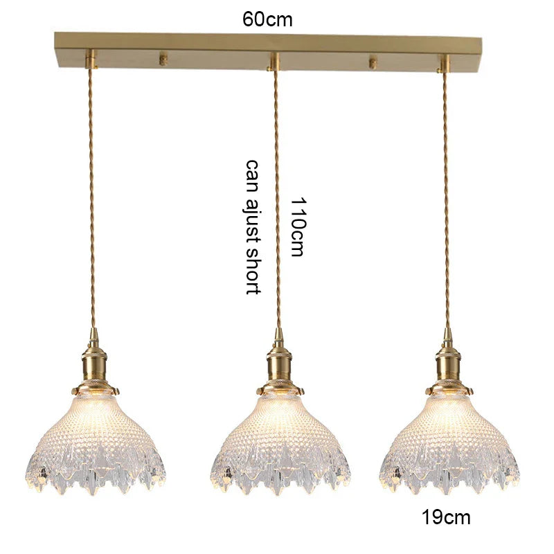 Korean Retro Glass Pendant Light With Wood Accent