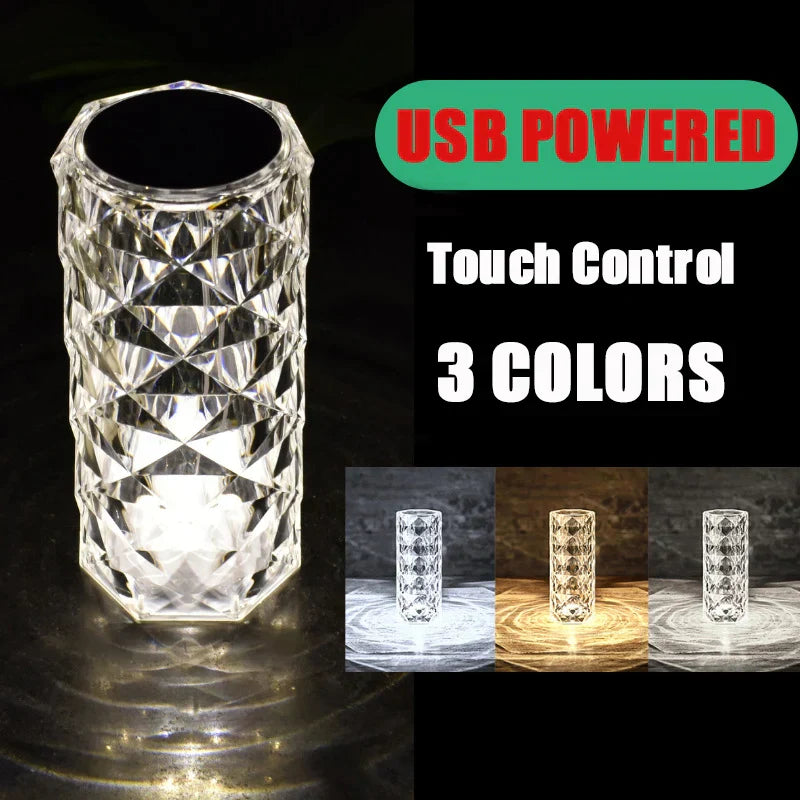 DecorBites™ Crystal LED Night Light, USB Rechargeable Ambient Lamp for Room Decor