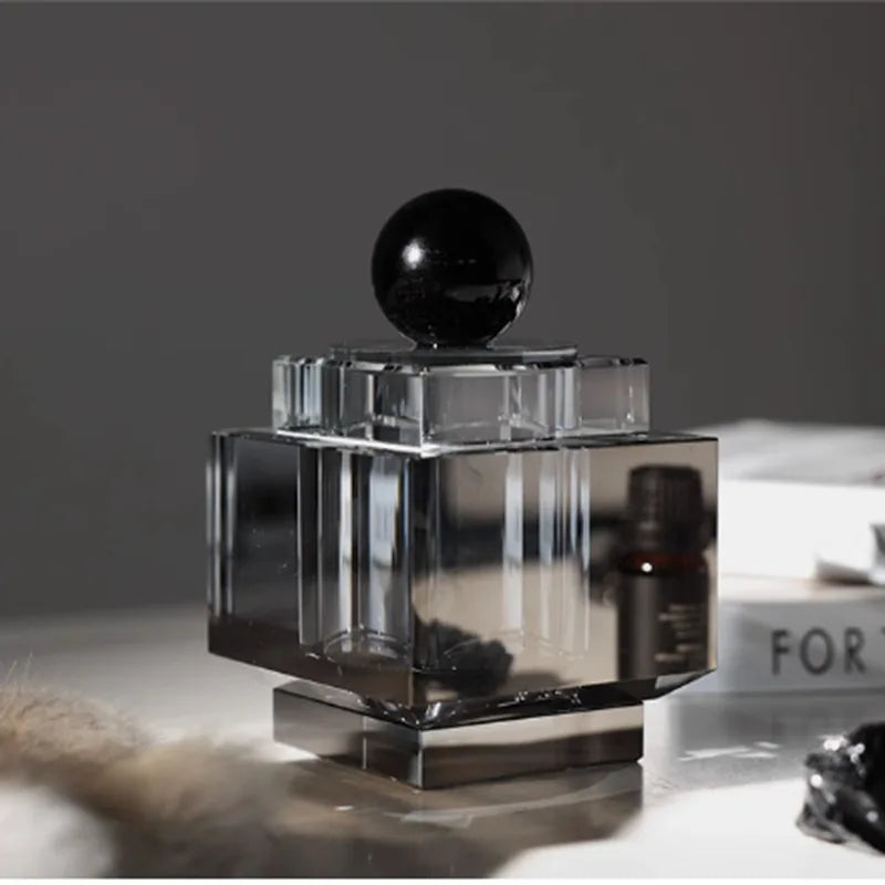 DecorBites™ Geometric Crystal Storage Jar: Clear Cubic Square Container for Home Decoration