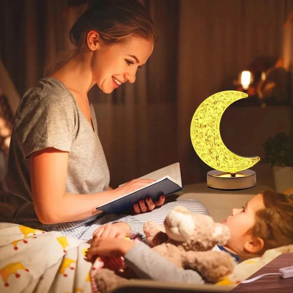 Schlafzimmer Crystal Touch Dimming Nachtlicht Mädchen Zimmer Home Decor Ästhetik USB Nachttisch LED Ambient Tisch 3D Mondlampe