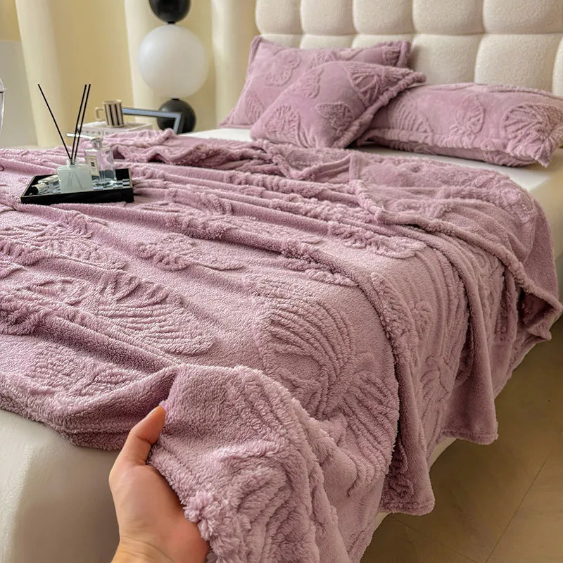 DecorBites™ Luxe Chiffon Butterfly Jacquard Throw: Soft & Cozy Blanket for Couch or Bed