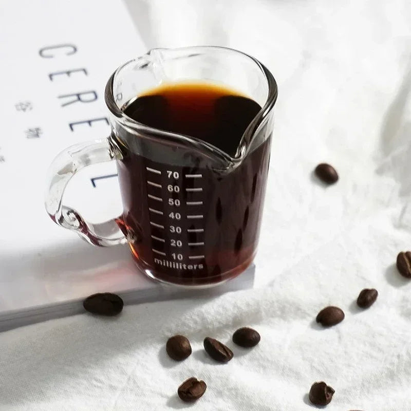 DecorBites™ Glass Espresso Measuring Cup Double Mouth Clear Scale Milk Latte Jug