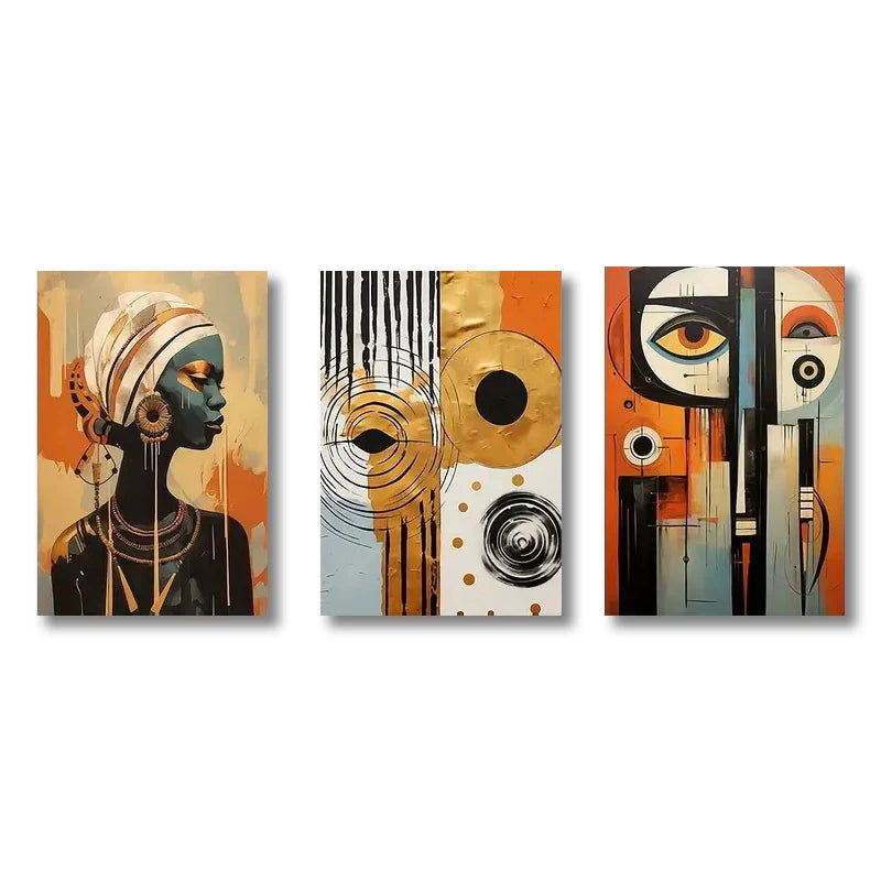 "African Abstract Wall Art Set - 3 Pieces"