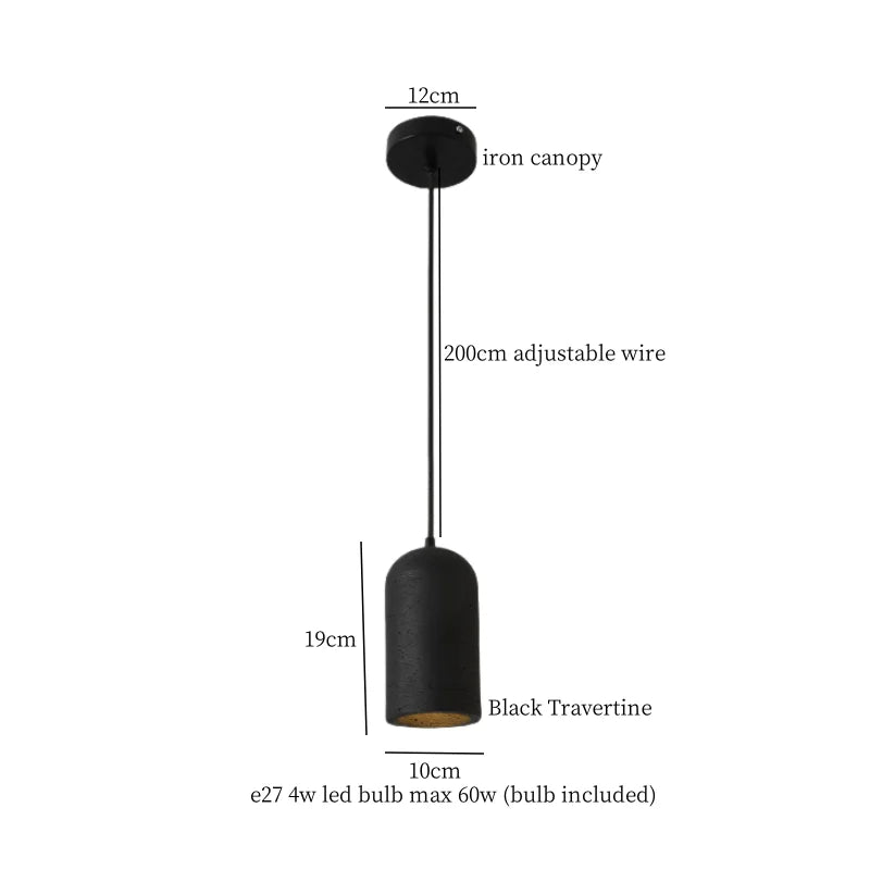 DecorBites™ Black Travertine Pendant Light: Nordic Modern LED Hanging Lamp for Living Room & Bedroom