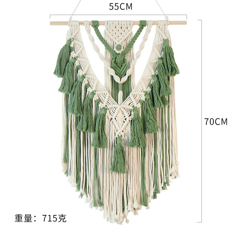 DecorBites™ Green Macrame Tassel Stick Wall Hanging for Home Decoration