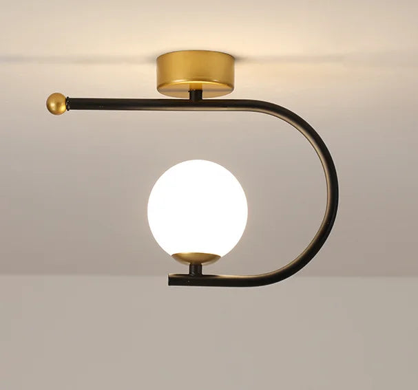 Gold Glass Iron Ceiling Light For Living Space