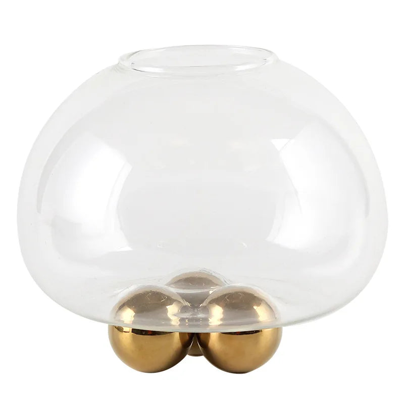 DecorBites™ Geometric Golden Ball Glass Vase for Floral Arrangements and Home Decor