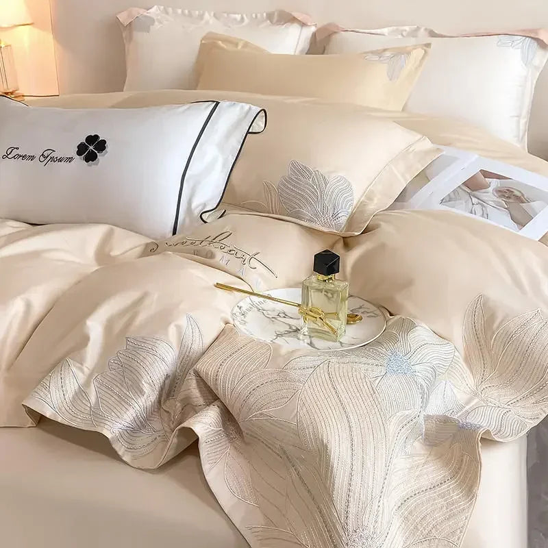 DecorBites™ Cotton King Size Embroidery Bedding Set: Soft Comforter Set with Double Duvet Cover & Sheet