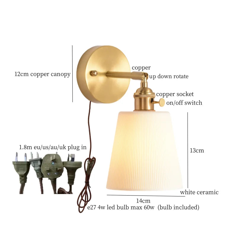 DecorBites™ Ceramic LED Wall Sconce with Pull Chain for Bedroom, Living Room, or Bathroom