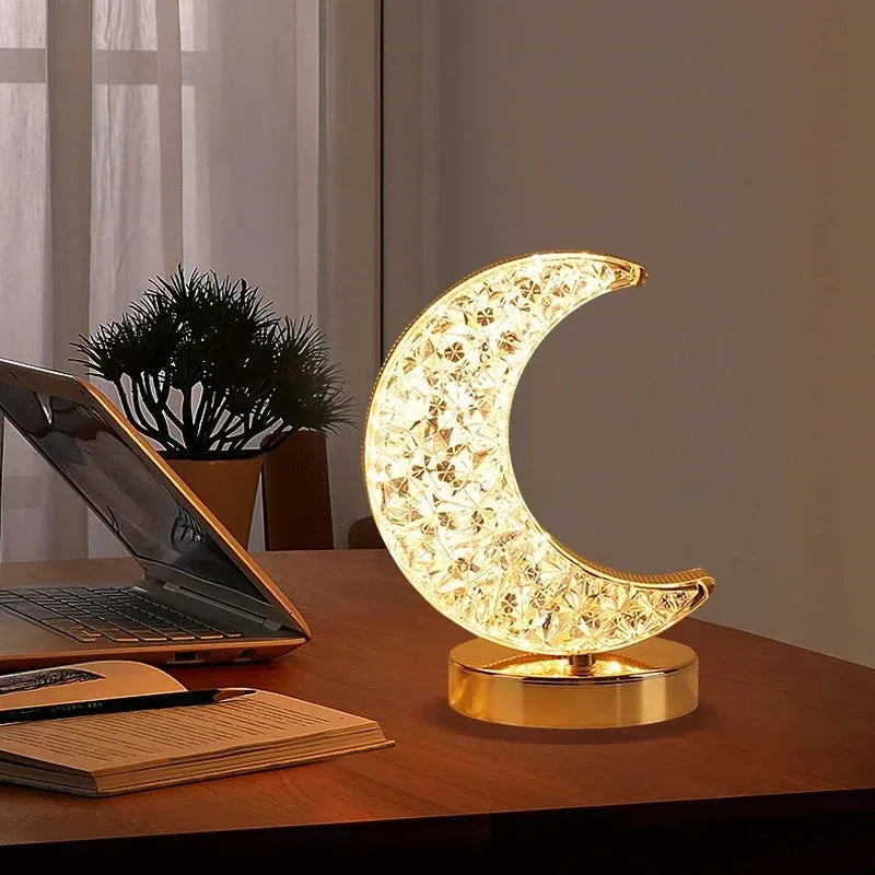 Schlafzimmer Crystal Touch Dimming Nachtlicht Mädchen Zimmer Home Decor Ästhetik USB Nachttisch LED Ambient Tisch 3D Mondlampe
