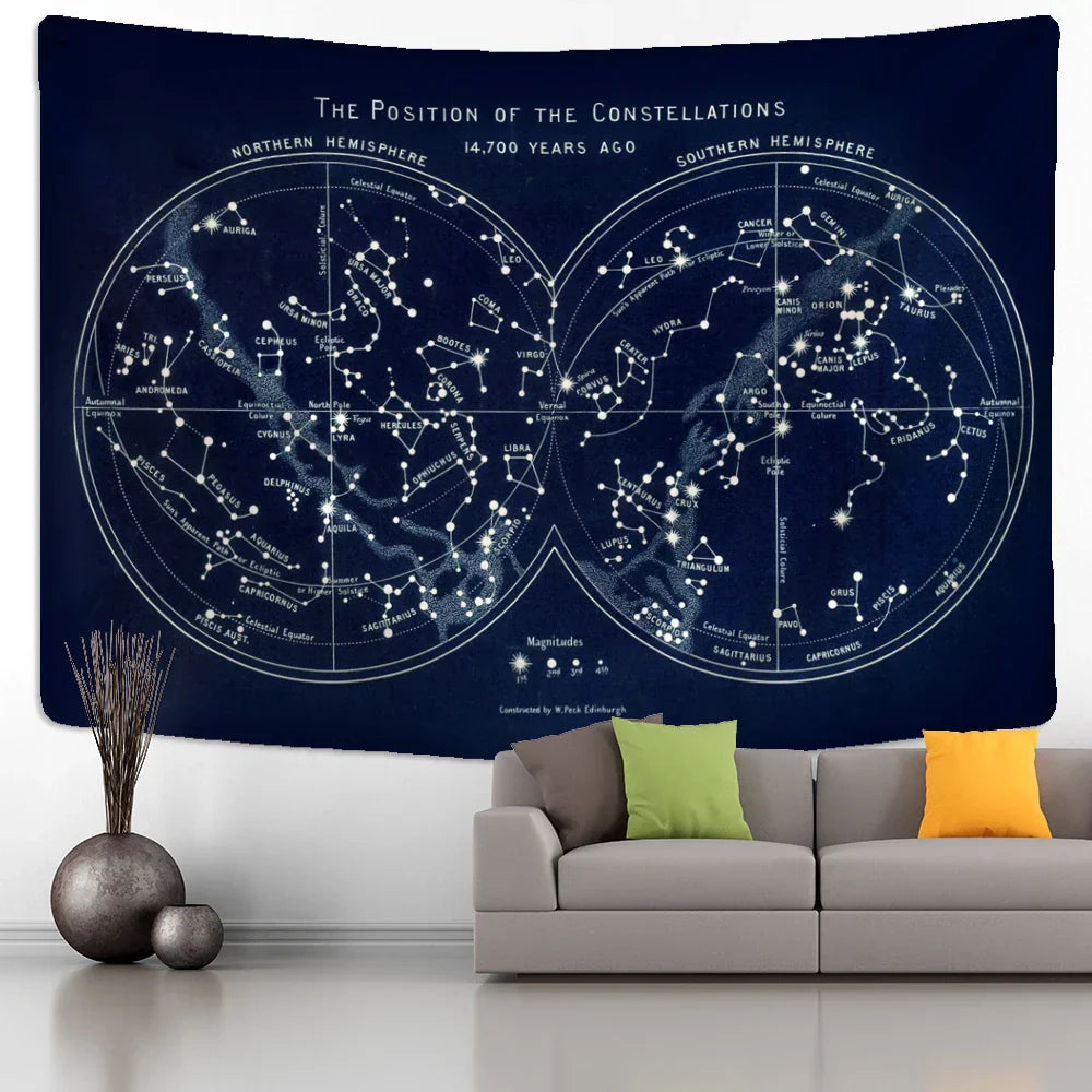 DecorBites™ Cosmic Constellation Compass Tapestry: Abstract Psychedelic Witchcraft Wall Hanging