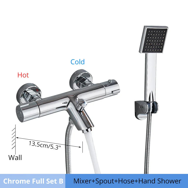 DecorBites™ Black/Chrome Thermostatic Shower Set with Brass Wall Mount Mixer Handle Spray