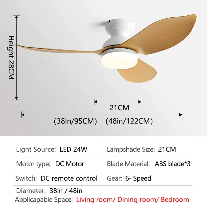 DecorBites™ 48" Black Low Floor Ceiling Fan with Modern Design and LED Light