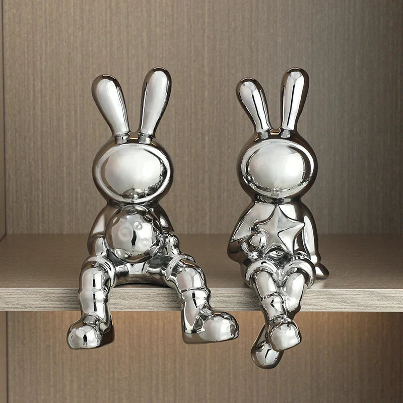 DecorBites™ Electroplated Rabbit Sculpture Set, Home Office Decor, Living Room Animal Statue