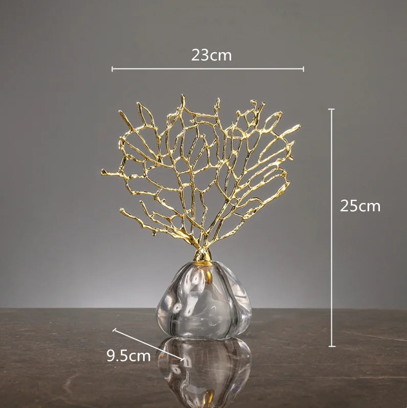 DecorBites™ Coral Crystal Tree Glass Vase Metal Frame Resin Ocean Figurines, Home Decor