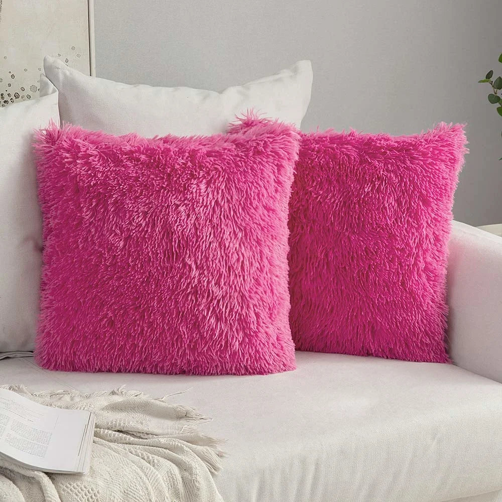 DecorBites™ Cozy Plush Fur Cushion Cover 43x43cm White Grey Sofa Decor Pillowcase