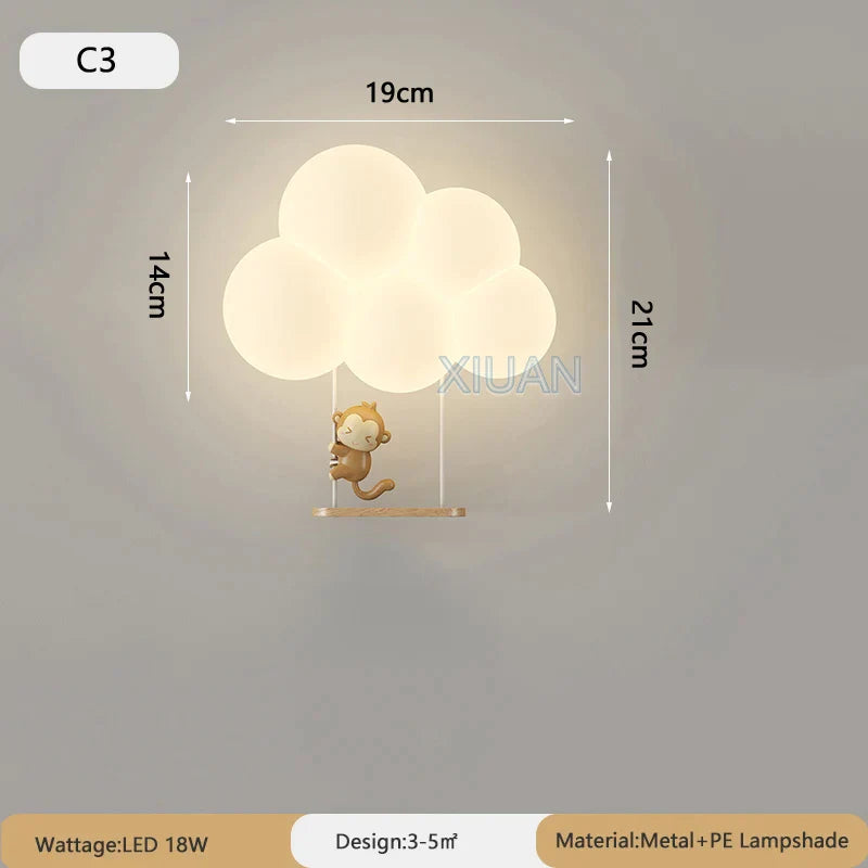 DecorBites™ Cloud Cartoon Wall Lamp for Nursery Room, Kids Bedroom, Cute Animal Sconce