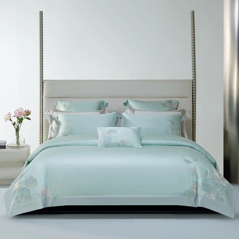 DecorBites™ Cotton Flowers Embroidery Bedding Set with Soft Silky Finish