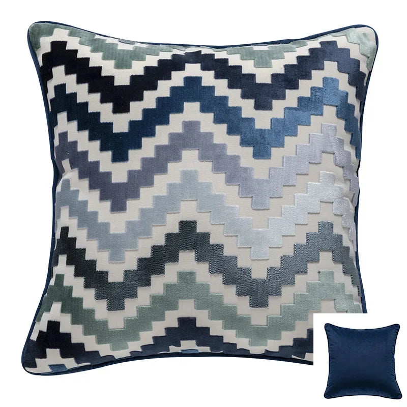 DecorBites™ Geometric Chenille Flocking Cushion Cover: Grey-Beige Home Decor Pillow Case