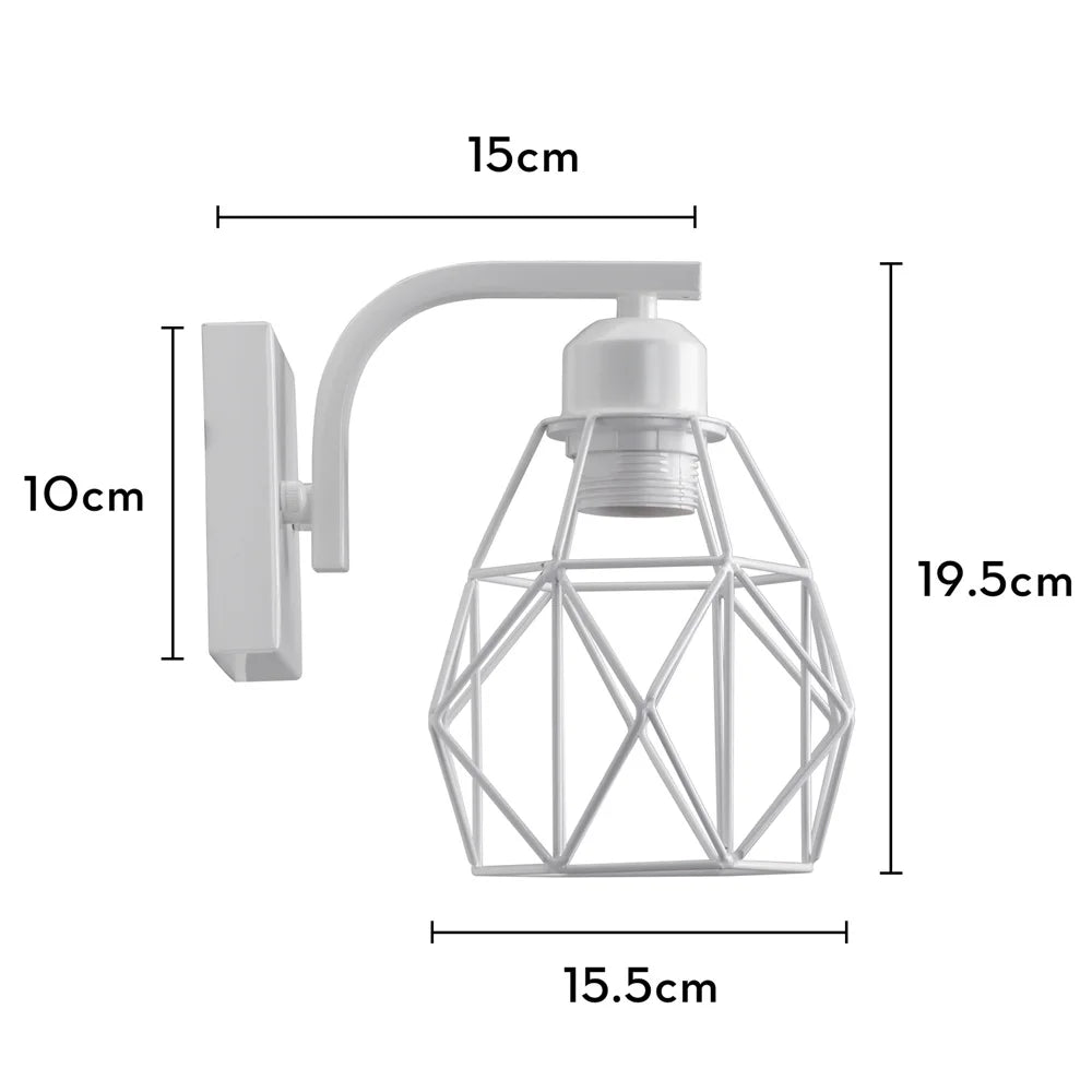 DecorBites™ Iron White Cage Wall Lamp for Modern Indoor Lighting