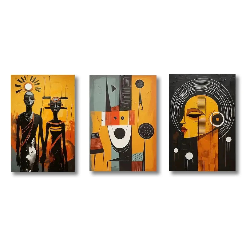 "African Abstract Wall Art Set - 3 Pieces"