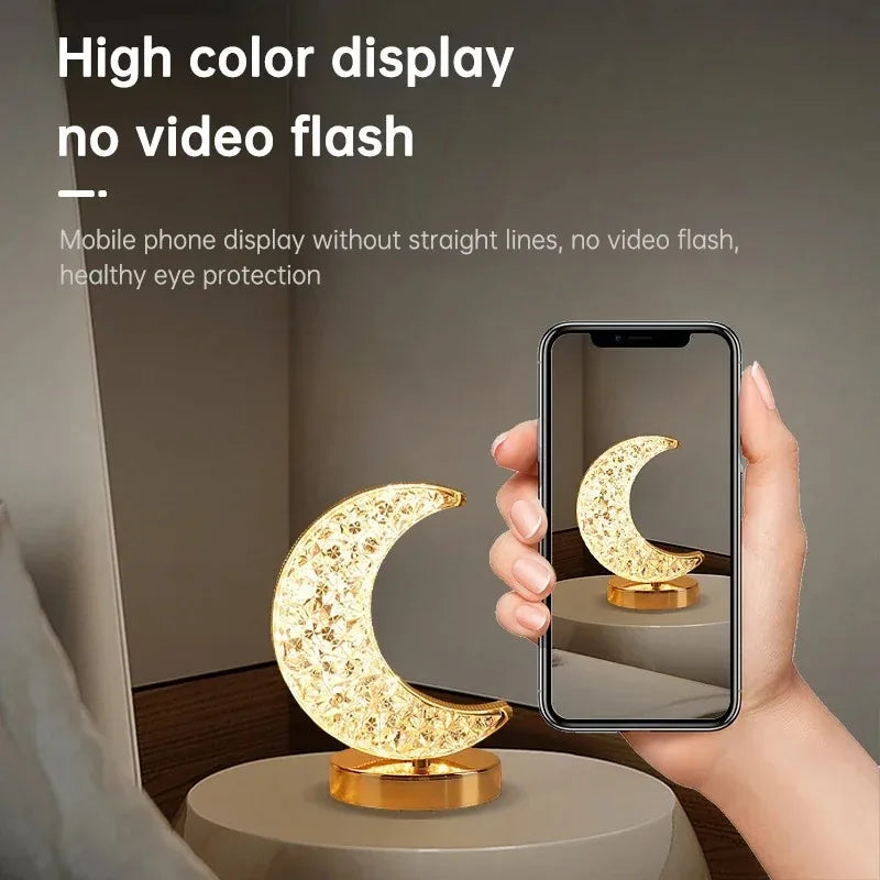 Schlafzimmer Crystal Touch Dimming Nachtlicht Mädchen Zimmer Home Decor Ästhetik USB Nachttisch LED Ambient Tisch 3D Mondlampe