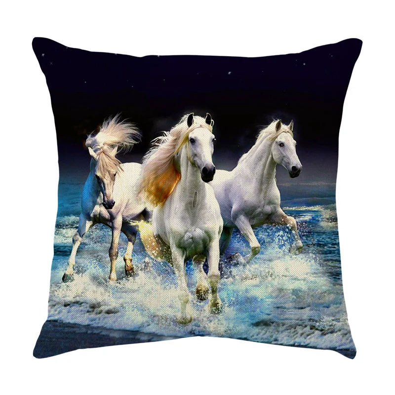 DecorBites™ Galloping Horse Pillowcase: Wild Horse Print Linen Cushion Cover for Home Decoration