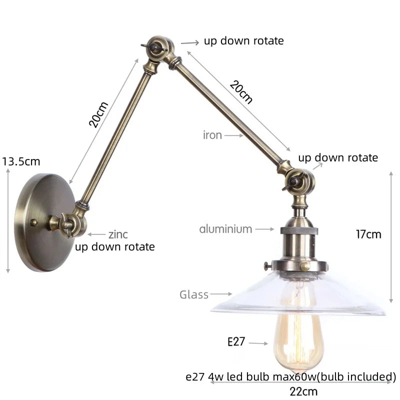 DecorBites™ Industrial Adjustable LED Wall Sconce with Clear Glass Shade