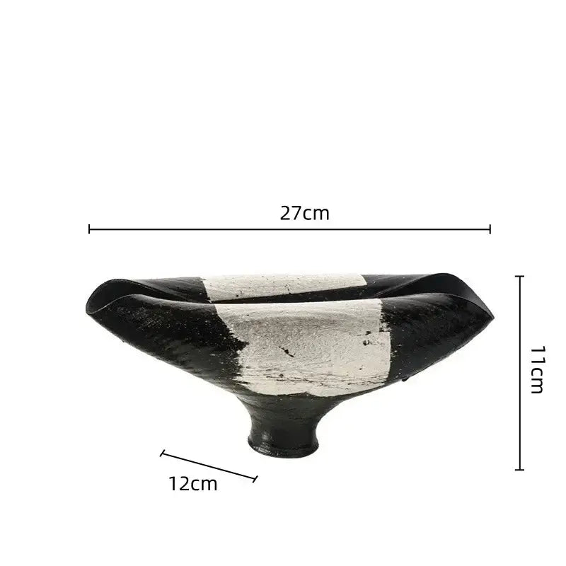 Black and white ceramic bowl with textured hand-painted finish for decorbites elliptic resin flower pot living room use