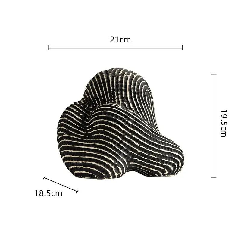Abstract black and white geometric stone rockery ceramic sculpture with wavy organic form for living room decor