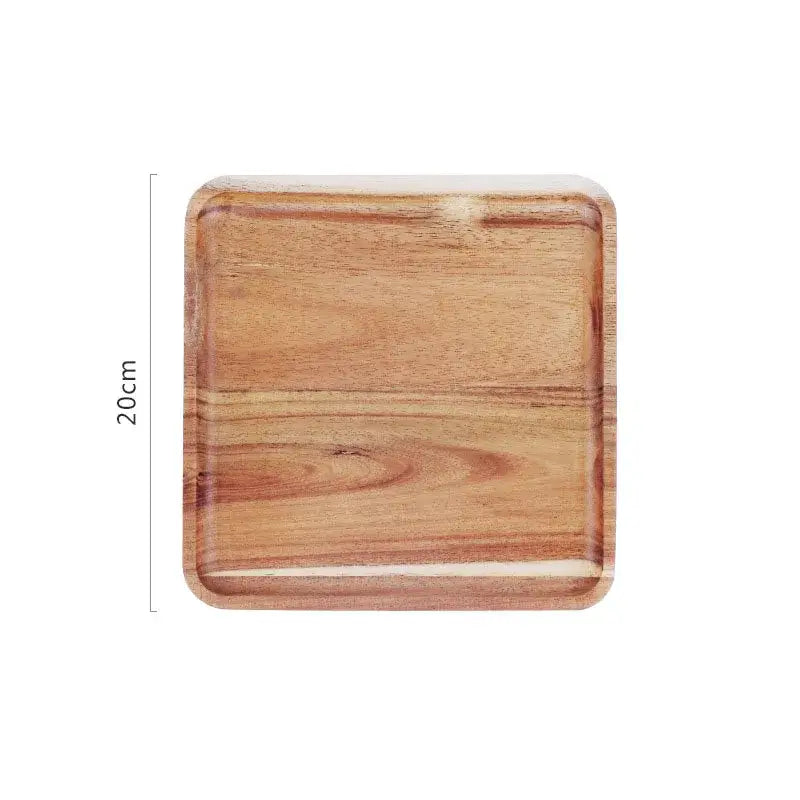 Acacia wood breakfast tray with natural light brown finish and visible grain, 20cm square by decorbites acacia wood collection