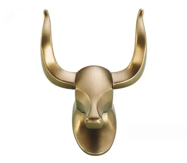 Gold-colored antique aluminum bull head robe hook with polished curved horns for bathroom clothes decorbites antique aluminum robe