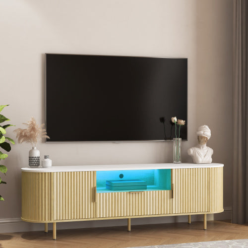 Lving Room Floor-standing TV Cabinet With 16 Color LEDs, Entertainment Center With Storage Doors, TV Console Media Cabinet, Living Room